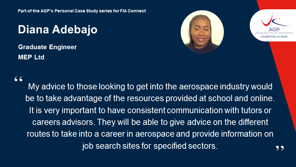 TheAGPUK's tweet photo. Diana Adebajo is a recent graduate from the @UniofGreenwich and is currently in her first aerospace role as a Graduate Engineer at @MEP_bmep 

#InsiderInsights #TheAGP #FIAConnect #FarnboroughFriday @FboroFriday 

👉https://t.co/nKp9MFXxje https://t.co/dmADAQBweA