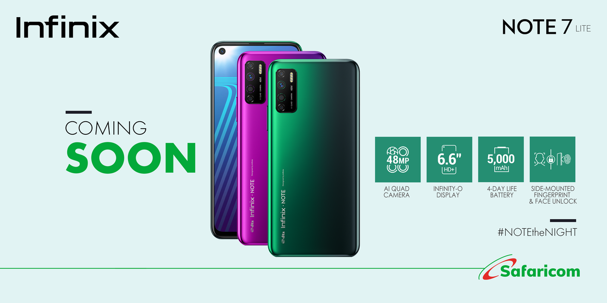 InfinixKenya's tweet photo. Can you guess how much NOTE 7 lite will be selling for @SafaricomPLC outlets? Five hampers for the first correct guesses RT with your answer using #NotetheNight https://t.co/l9MAvUnHBv