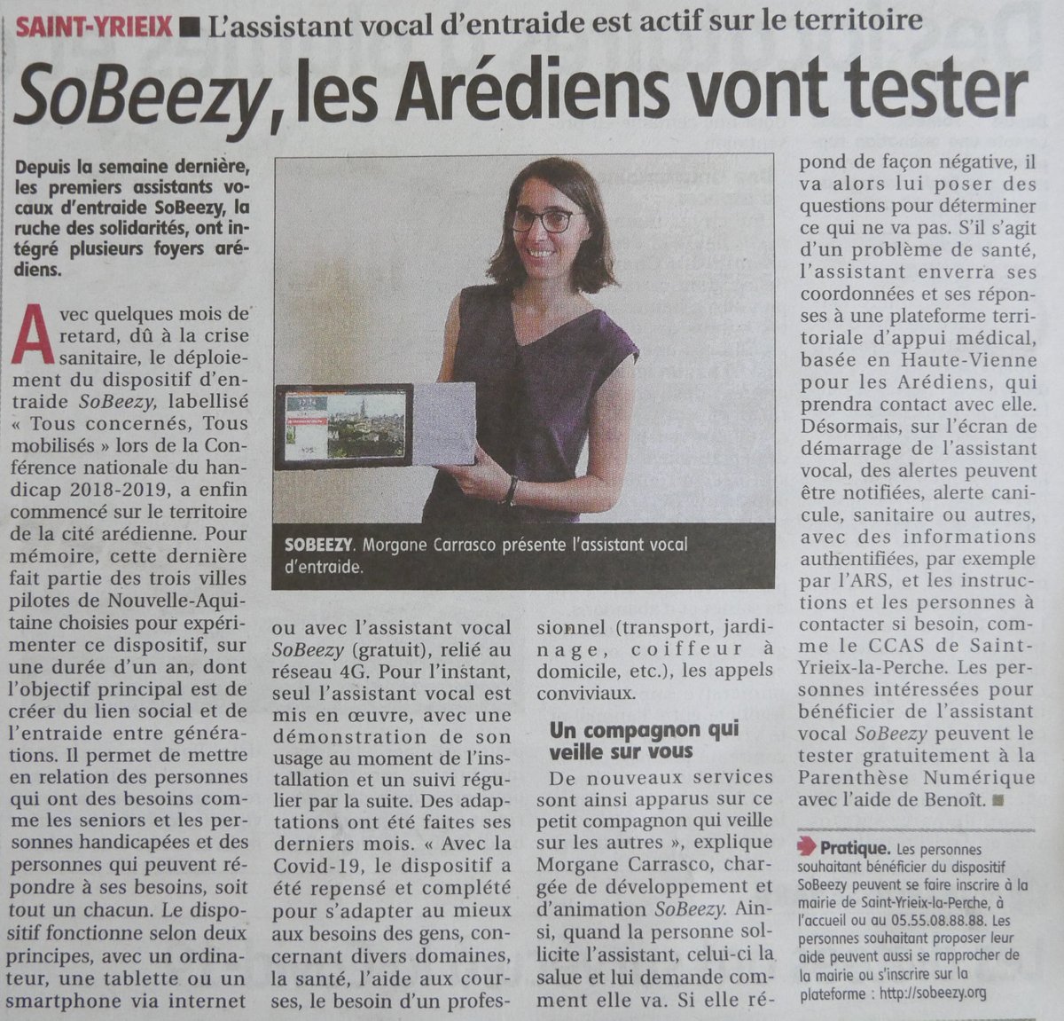 [ PRESSE ] 🗞

Et un article de plus ! Merci au journal <a href="/lepopulaire_fr/">Populaire du Centre</a> 🤩 

Après <a href="/Villedepessac/">Ville de Pessac</a> et  #saintjeandeluz, #saintyrieix s'équipe de notre solution de veille. 🙏🏻 

#nouvelleaquitaine #veille #seniors #ESS #Solidarité