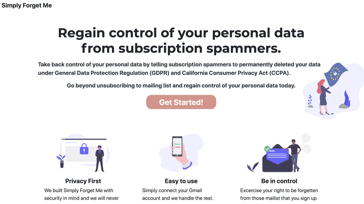 Join our waiting list - Sign up via - simplyforgetme.com

Sign up today and start exercising your right to be forget from mailing list in your inbox 📧 ! #GDPR #CCPA #infosec #dataprotection