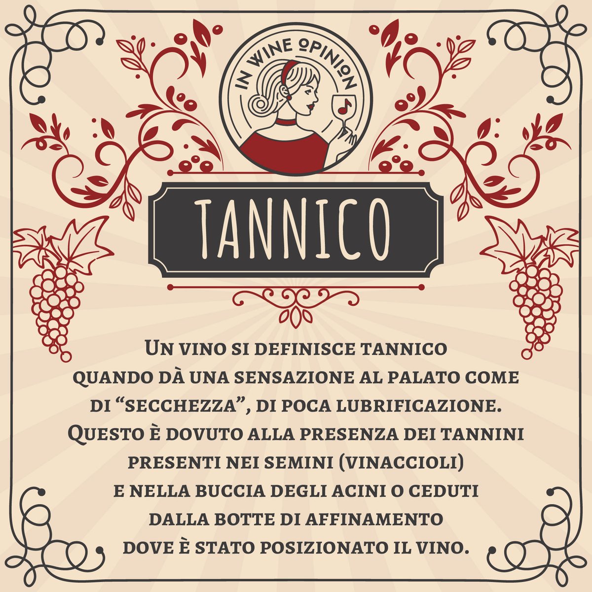 OpinionWine's tweet photo. Conoscere il vino attraverso le parole chiave: per la rubrica "Wine Words" questa settimana presentiamo l'aggettivo "Tannico"!

#inwineopinion #wine #winelover #tannico #wineword #24luglio #wineguide https://t.co/fhYhdtFDYw