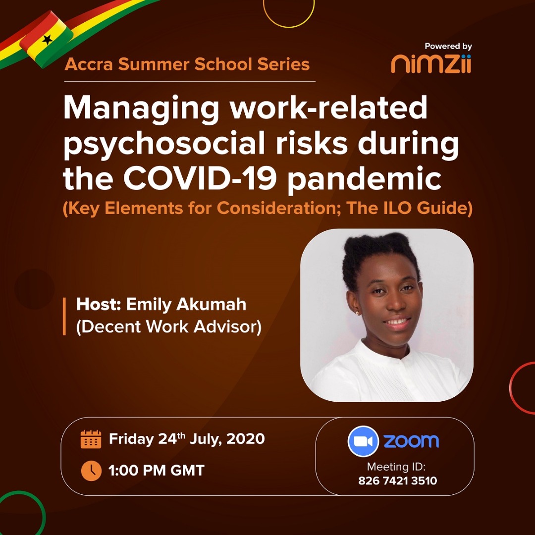 ghanavisionzero's tweet photo. This afternoon at 1:00pm to discuss the new @ilo Publication on Managing work-related #psychosocial risks during the COVID-19 pandemic. Register Here: https://t.co/8dbcQOYSDd https://t.co/iy63AVrCwA