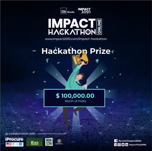 What's up for grabs? USD 100,000 worth or prizes (cash, incubation support, etc.)

Learn more about Impact Hackathon and apply here: impact2050.com/impact-hackath…

#Impact2050 #ImpactHubManila #ImpactHackathon #Impacthackathononline #makeimpacthappen