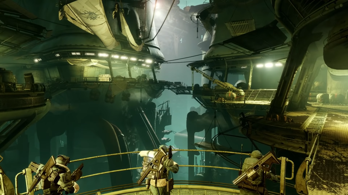 This also appears to be inside the Ketch. Looks like we are going to be able to explore it. I wonder if it will be part of the patrol and you can just go there... or if it will be an activity you load into?Also get a better shot at the players armor/weapons.