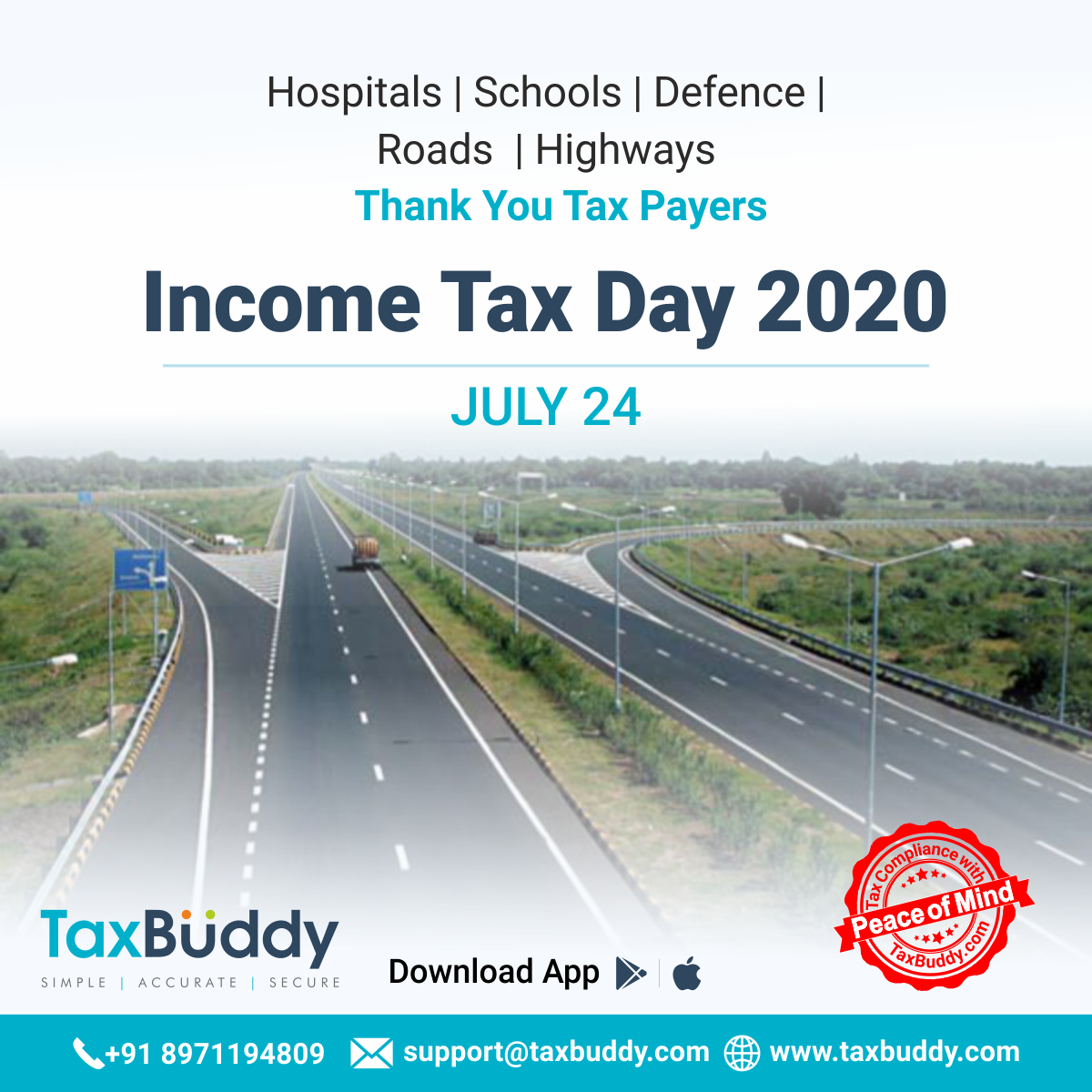 TaxBuddy1's tweet photo. July 24- Today is Income Tax Day.
Thank You Taxpayers for Helping in Nation Building
#IncomeTaxDay2020 #IncomeTaxDay #YourContributionMatters #NationBuilders #TaxBuddy https://t.co/yF3atoDPzs
