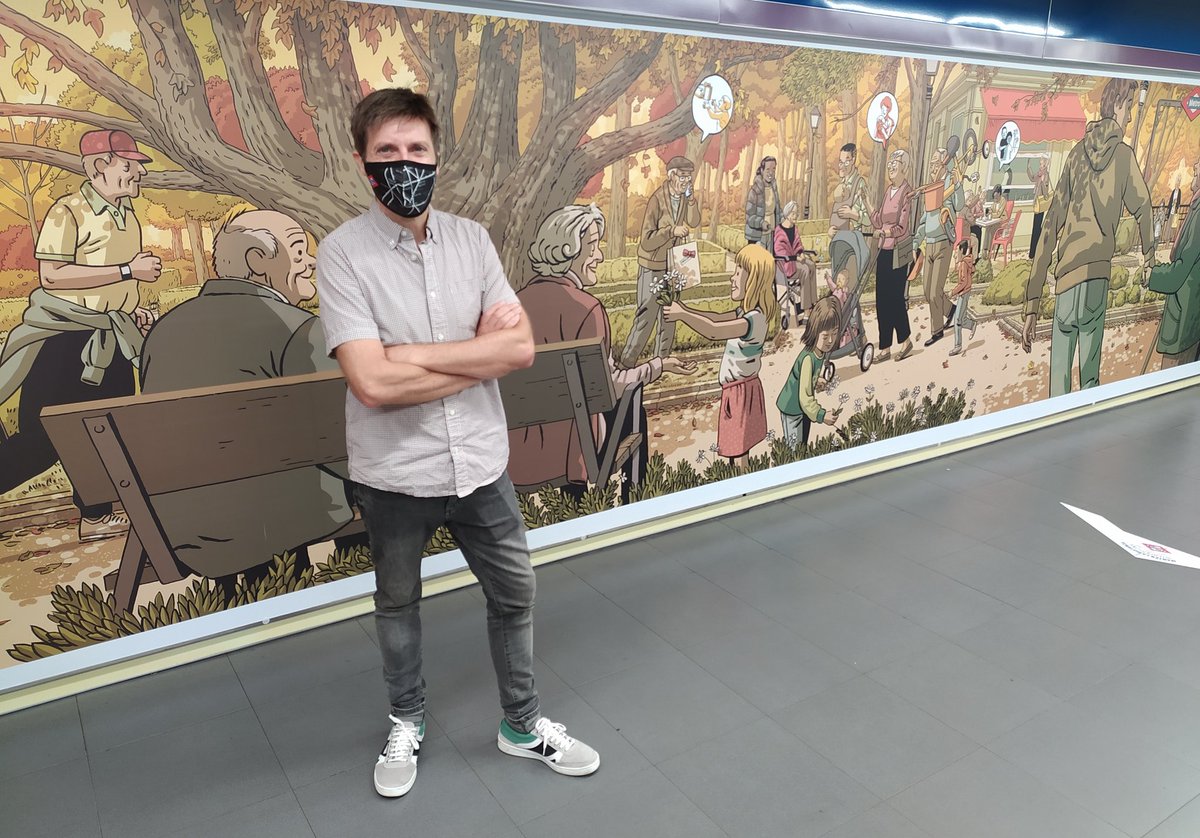 Un mural de <a href="/paco_roca/">Paco Roca</a> en el Metro de Madrid homenajea a los abuelos y abuelas.