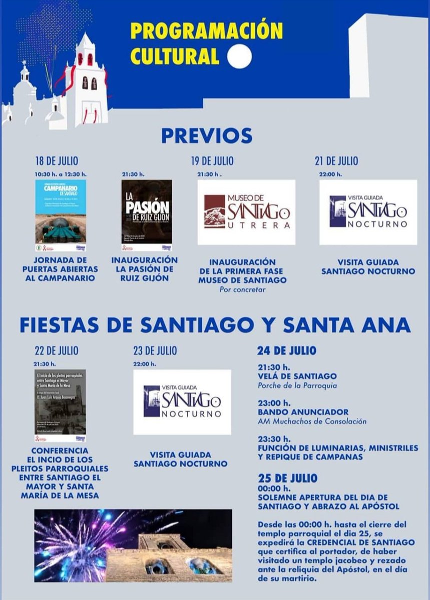 turismoUtrera's tweet photo. Este fin de semana os esperamos para disfrutar de las Fiestas de Santiago y Santa Ana de #Utrera
⚠️ Este año con medidas extraordinarias para nuestra seguridad.
#VeraneaEnUtrera #ParroquiaSantiago #turismoreligioso #Sevilla #Andalucía #AndalucíaTeEspera #turismoresponsable https://t.co/KsHAl3HtfQ