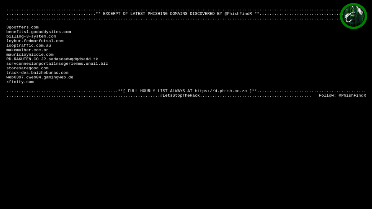 PhishFindR's tweet photo. 🎣 PhishFindR Found:
13 NEW #Phishing #Domains 🌐
@ 12:13:07 > https://t.co/D0bPPArRxa

🌐 Found Today: 222 > https://t.co/D0bPPArRxa
2020-07-24 🦈

#cybersec #cybersecurity #infosec #malware #dataviz #datamunching https://t.co/3qFgxm920o