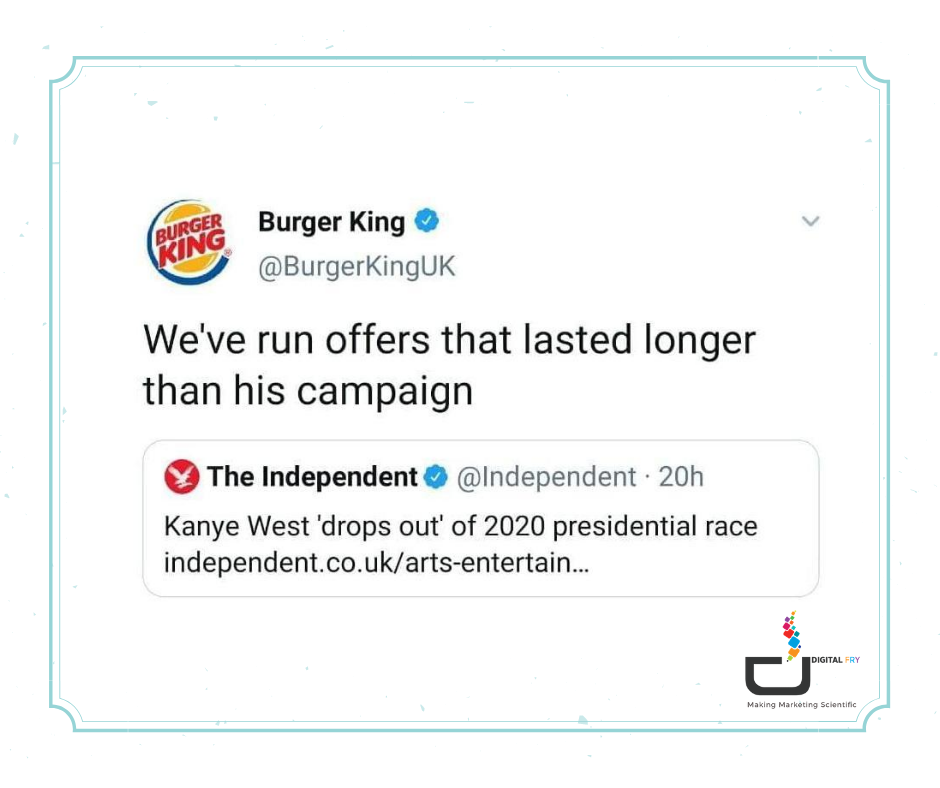 Digital_Fry's tweet photo. Moment marketing done right by @BurgerKing

#Branding #BrandMarketing #Moment #DigitalFry https://t.co/RdrpDF2HGk