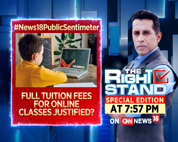 CNNnews18's tweet photo. #News18PublicSentimeter - New teaching paradigms, but no let-up in school fees. Full tuition fees for online classes justified?
Watch #TheRightStand with @AnchorAnandN at 7:57 PM. https://t.co/P2kfUrpFLv