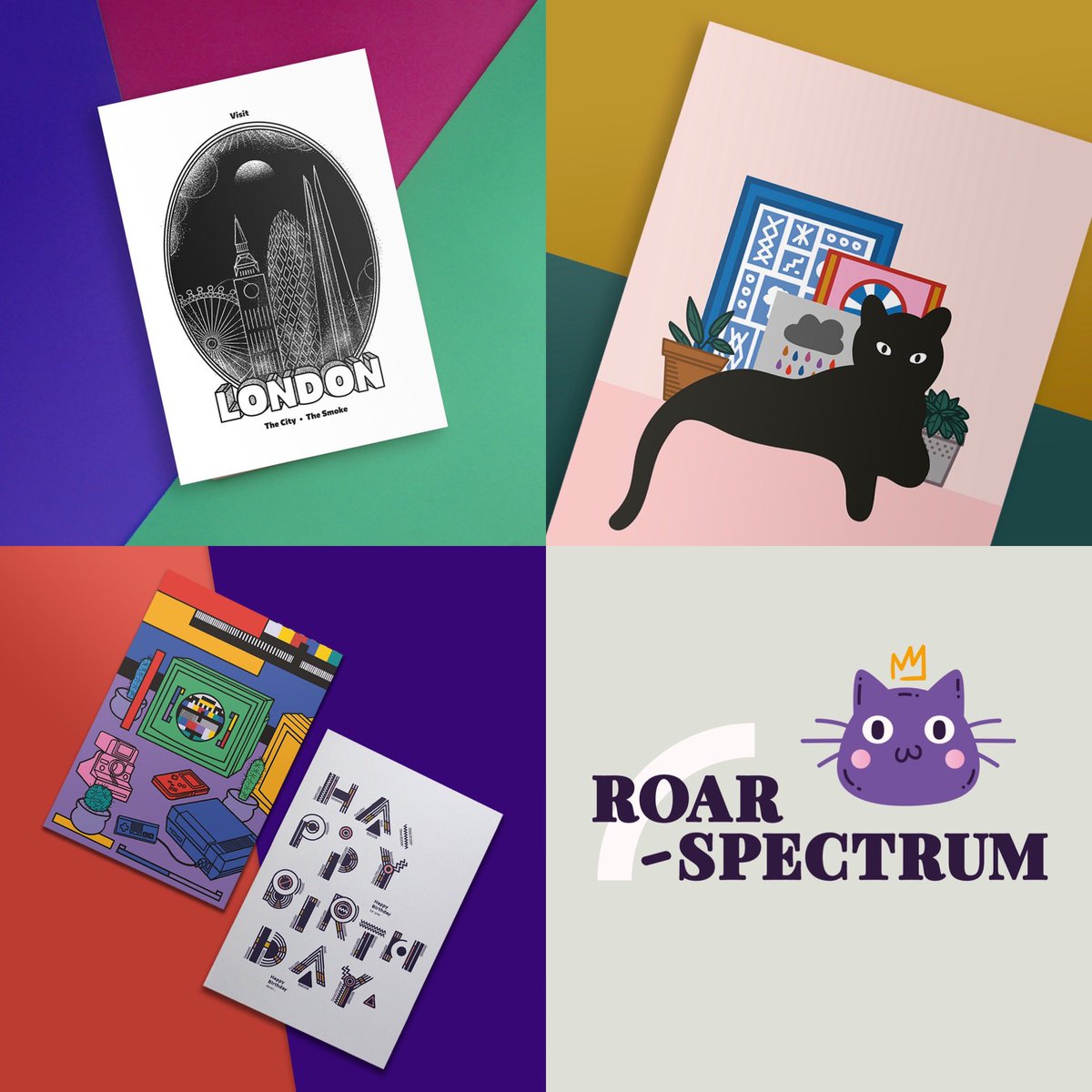roarspectrum's tweet photo. Welcome to Roar Spectrum. ✨Cards and Prints✨for your home. FREE UK shipping and lots more designs and gifts coming soon, give me a follow and visit the shop https://t.co/uuW6qrFaK5 😸🌈 https://t.co/XvomainCL6