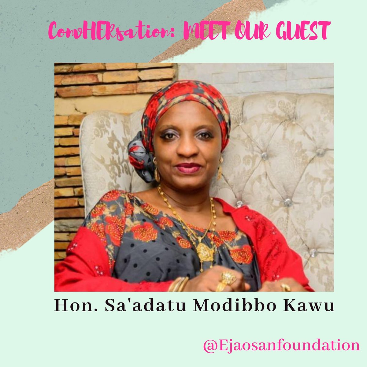 Ejaosan's tweet photo. ConvHERsation: Meet our #maidenedition Guest
Hon. Sa'adatu #Modibbo Kawu is the Commissioner for Tertiary #Education, Science and Technology, #Kwara State.
Hon. Kawu is a visionary with a deep passion for the growth and development of #youth and children.
#convHERsation https://t.co/IHJt3Gq48e