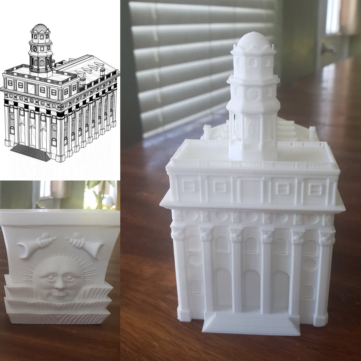 TreblePrints's tweet photo. 3D printable model of Nauvoo Illinois Temple of The Church of Jesus Christ of Latter-day Saints (LDS Church) commissioned by a client. 
We also created the #Nauvoo Temple #Sunstone for them to 3D print.
.
#3dprinting #3dmodel #illinois #lds #latterdaysaints  #jesuschrist  #church https://t.co/zhXwPnwz8X