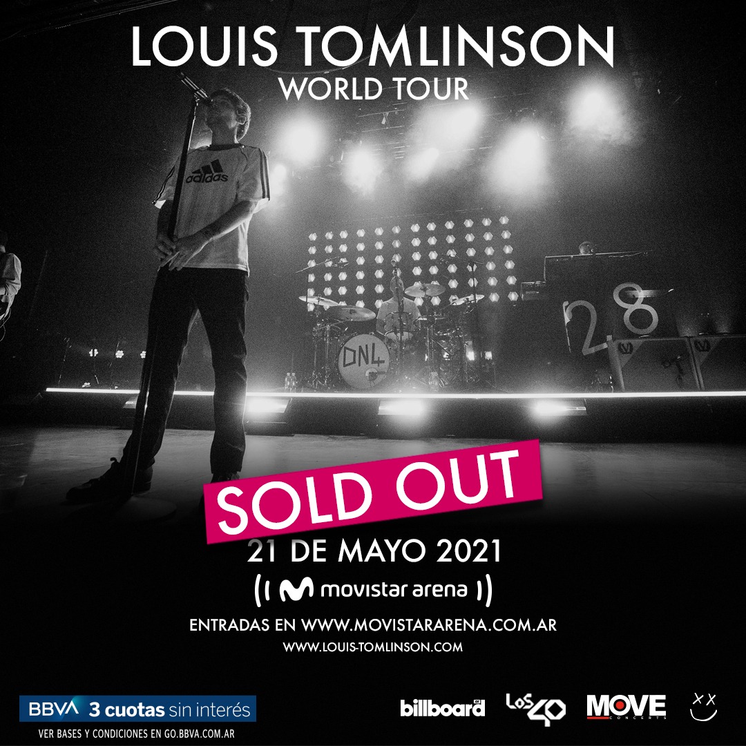 MovistarArenaAR's tweet photo. Oficialmente el show más grande de Louis Tomlinson va a ser en Argentina y ustedes lo hicieron posible con un SOLD OUT! 🎟️👏🏼 https://t.co/SiafRx5ewt