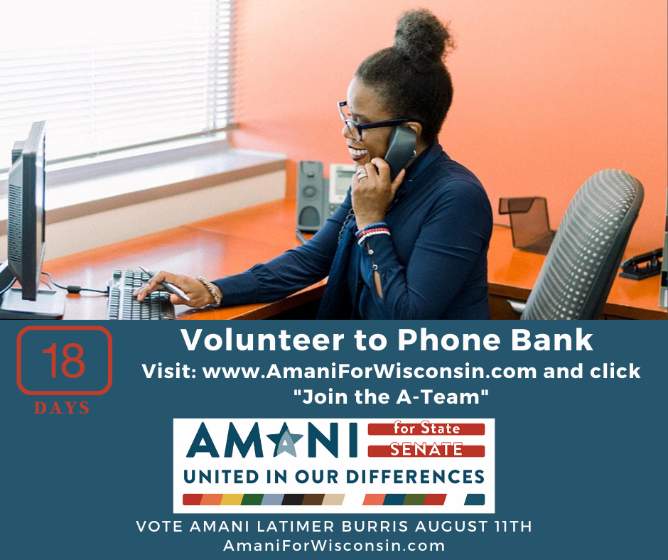 Amani4Wisconsin's tweet photo. #Vote2020 #VoteAugust11th #representationmatters #volunteer #AmaniForWisconsin #WisconsinStateSenate https://t.co/VqIRwnQ8MK