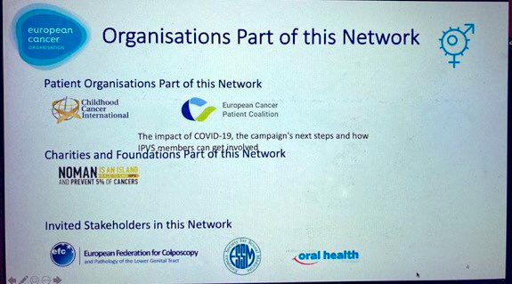 profdkelly's tweet photo. Online format means that being on leave is no barrier to presenting today at  #IPVC2020 Presenting the work of @EuropeanCancer HPV Action Network. To be explored further at #Europeancancersummit Register here: https://t.co/0DPlAVSbU8 @HPVAction @NOMANCampaign https://t.co/JJoCiPYHLA