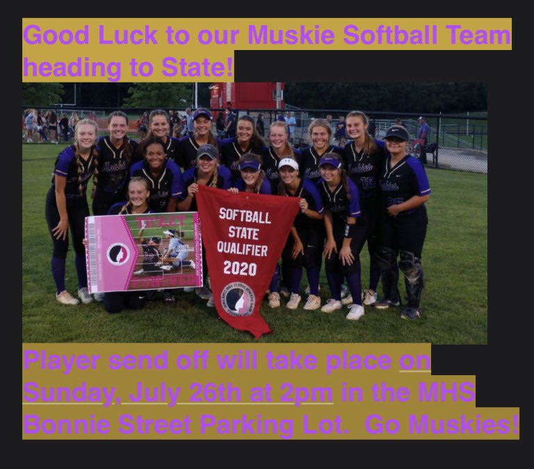 Send off at 2:00 on Sunday at MHS🥎    #gomuskies