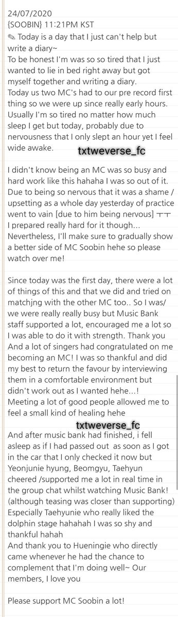 txtweverse_fc's tweet photo. ✎ "[Today is a day that I just can't help but write a diary~]"

@TXT_members @TXT_bighit
#SOOBIN #수빈 
#txtweverse_fc https://t.co/LYoOxgW1DM