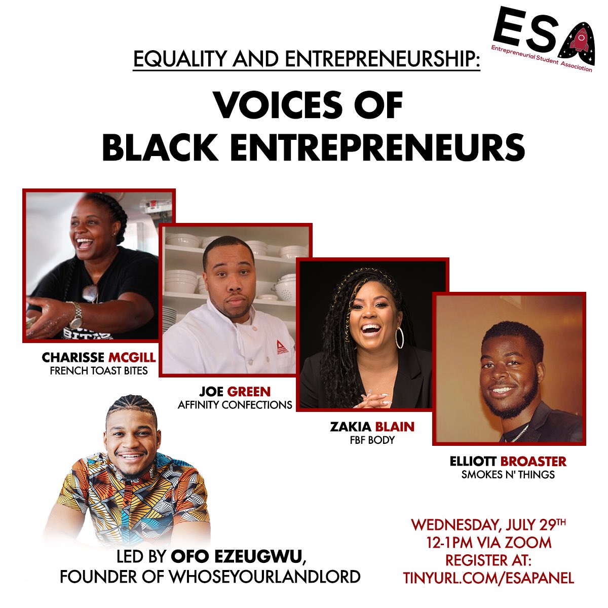 TempleESA's tweet image. Join us for Equality and Entrepreneurship: Voices of Black Entrepreneurs, a discussion around challenges faced by black entrepreneurs and how everyone in the entrepreneurship industry can contribute to fair, inclusive cultures and positive change. Link in bio to register.