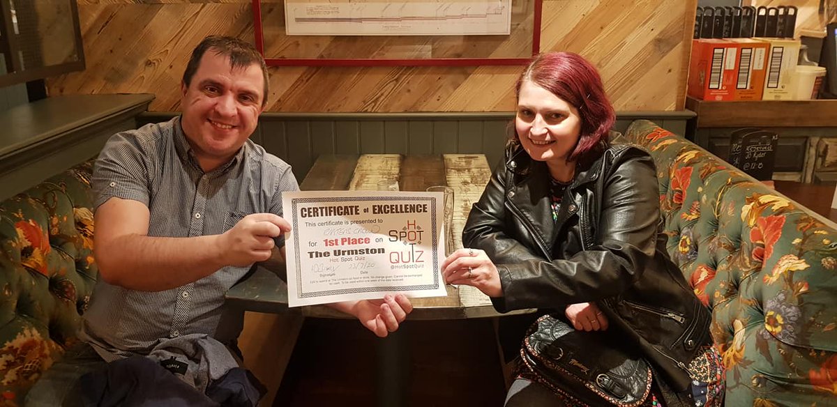 HotSpotQuiz's tweet photo. It was great to be back at @TheUrmston last night for the @SpeedQuizzing @HotSpotQuiz #SuperSIMulcast by @EE. Well done to @paulrholt @ShazHolt #CartersCrowd for 1st @DazzyG_96 + F & F aka #AnotherFineMess claiming 2nd & in 3rd Darren Kelly & Margaret aka #HandsOfUncleKnobhead https://t.co/6J4jm4r8XE