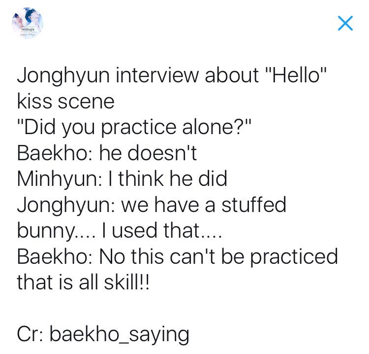 Jonghyun used a bunny stuff toy to practice the kiss scene ( Hello mv )