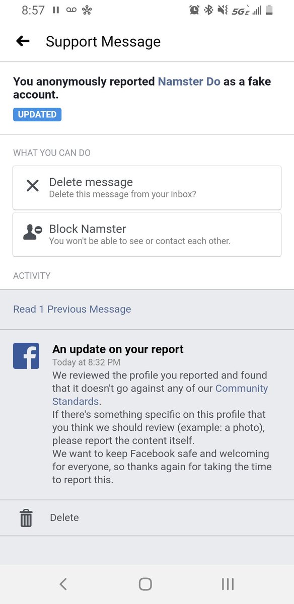 PS3/ OH YEA: I reported Namster Do the "CEO OF BLM" as a fake account, because it's OBVIOUSLY A FAKE/MISLEADING ACCOUNT. Guess what  @facebook's response was? See below! SHOCKER!! And I did report content too. NOPE! Facebook does not. give. a. shit.