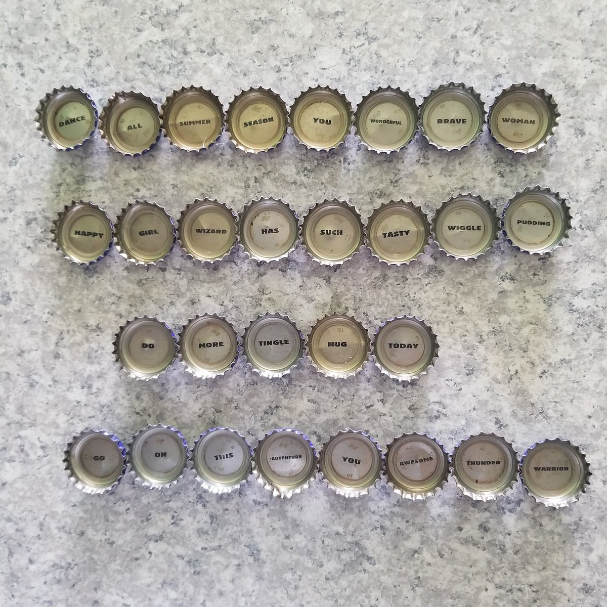 k2harvey's tweet photo. @TwistedTea, after years of casually collecting these, we have finally reached peak bottle cap poetry levels.

"GO ON THIS ADVENTURE YOU AWESOME THUNDER WARRIOR!" https://t.co/N0aaiUw7Iy