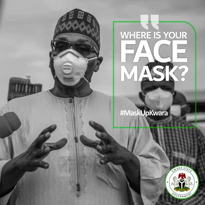 Wearing a FACE MASK in every public gathering and places in Kwara is  now COMPULSORY!

Use your face mask ALWAYS to avoid being sanctioned.

#StaySafe
#StopTheSpread
#MaskUpKwara #BeCompliant #PlayYourPart