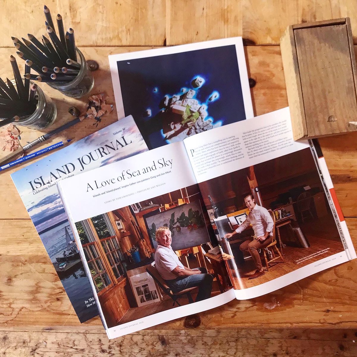 gregmort's tweet photo. The @islandinstitute #IslandJournal #2020 #magazine featured @JonMortStudio and I #pinting in our #PortClyde #Maine #studio preparing for #OpenStudio #JonMort '#BeginAgain' #OpenStudio2020 by #appointment (207-372-8658) #SocialDistancing August 1st -16th https://t.co/pmTjsYWqXA