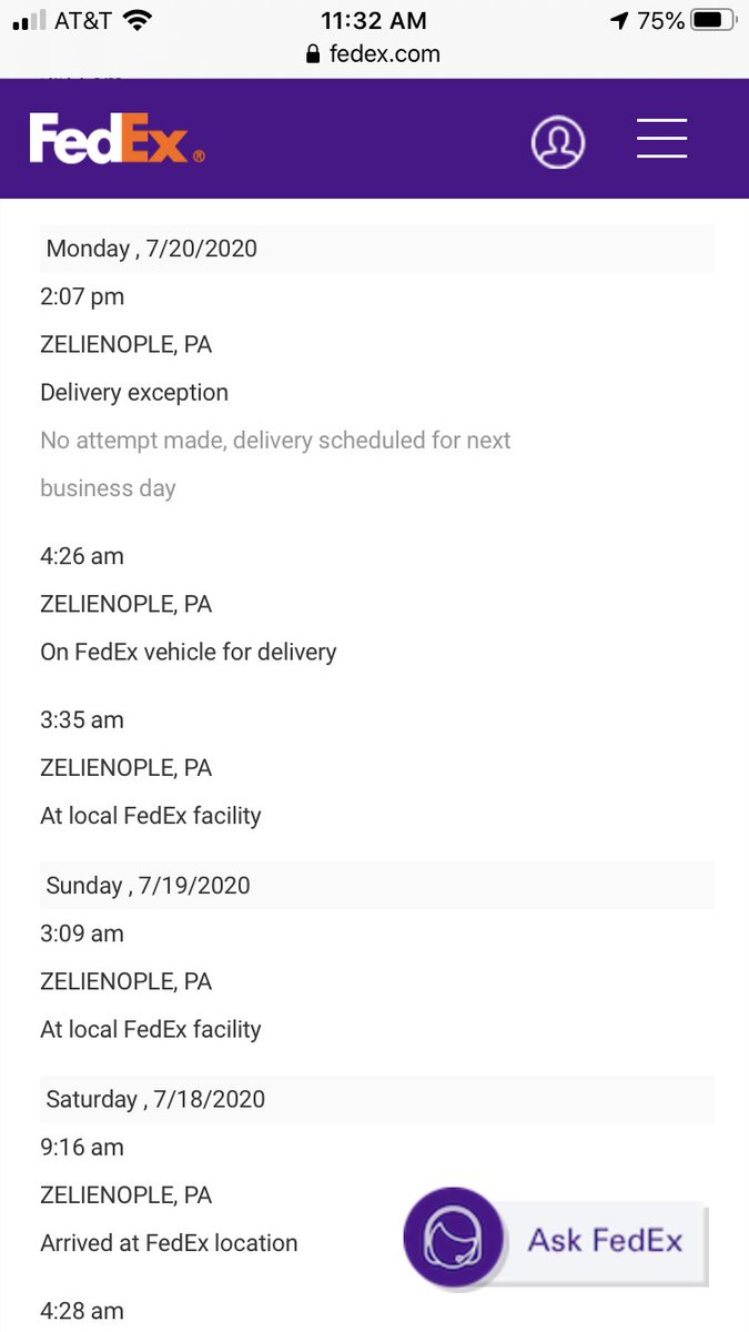 guerreroceramic's tweet photo. @FedEx @FedExHelp Every day this week, I get a delivery notification, but no package. WTF? #DoBetter https://t.co/3jMUfLHLIM