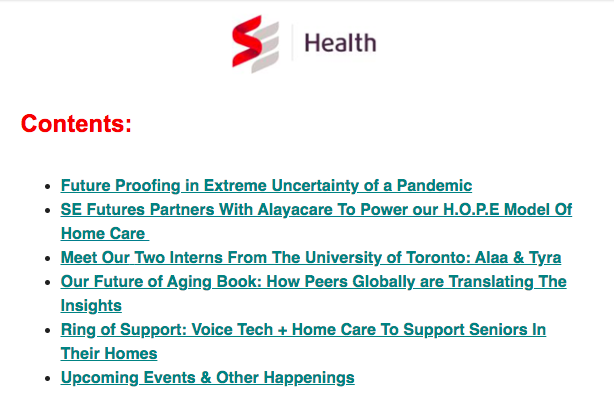 ZaynaKhayat's tweet photo. 🚨 @SEFutures newsletter recaps past 2 mths of creatively destroying [&amp; rebuilding] healthcare &amp; aging. 

Feat. @MaRSDD interview on approach 2 strategic foresight, @AlayaCare &amp; @CANHealthNtwrk ptshp w/ #HOPEModel, @MMI_UofT, #RingOfSupport w/ @memotext https://t.co/xE2eOEqMHJ https://t.co/5gwjb5H3Lx