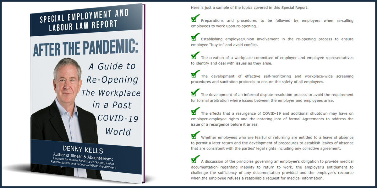 Union or Employer dealing with re-opening the workplace in the midst of COVID-19?  We've prepared a Free downloadable report to help.  illnessandabsenteeism.com/covid-19-repor…
#labourlaw #labourunion #unions #labourlawyer #employer #businessowner #covid  #employmentlawyer #employmentlaw