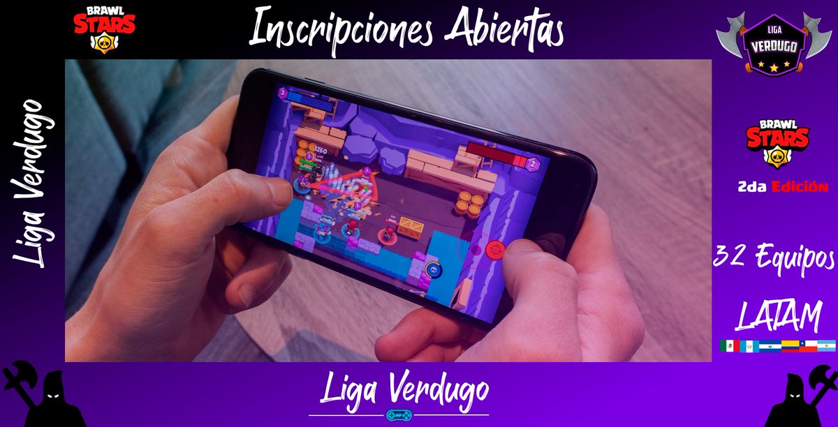 Inscripciones para la 2da edición de Brawl Stars
Gratuita y sin premio
 
- 32 equipos LATAM
- Eliminación directa

Requisitos 
Seguir a: 
@LigaVerdugo_CR 
@BMA_HELA 
@CHINOIII_CR 
<a href="/GamingXibalba/">Xibalba_eSports</a> 
mencionar a 2 equipos, dar ❤️y conseguir 5 rts
enviar requisitos a la Liga MD.