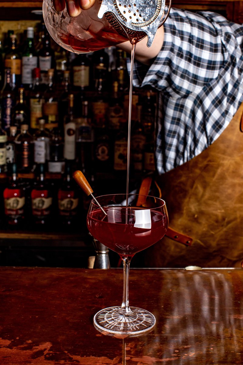 A pour like no other. Try the High Plains Drifter for a twist on a classic cocktail. Ingredients below.

Buffalo Trace (50ml)
Pinot Noir Wine (15ml)
Dolin Blanc (10ml)
Syrup from cherries (5ml)
Peychaud’s Bitters (3 dash)
Lemon Twist and a Cherry to garnish