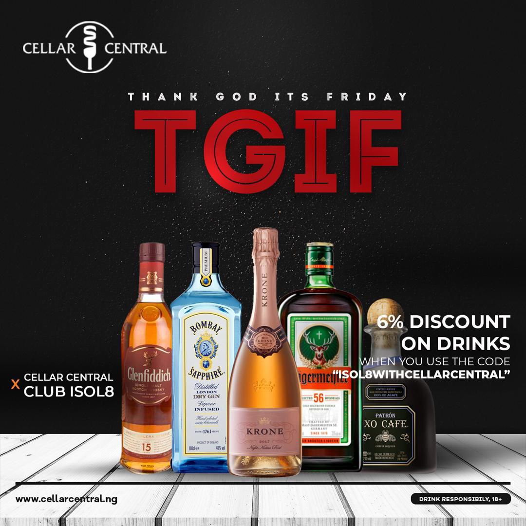 Yiya66461189's tweet photo. Use the code #Isol8WithCellarCentral to order for any drink of your choice and get 6% TGIF discount https://t.co/MyaVOFb0m3