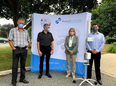 karenmccrimmon's tweet photo. Congratulations @ausculsciences Canada! This Kanata-based company developed a touchless stethoscope system that allows physicians &amp; nurses battling #COVID19 to listen to a patient’s heart &amp; lungs from outside the patient’s room, allowing conservation of PPE. #MadeInCanadaProject https://t.co/UwNRREryho