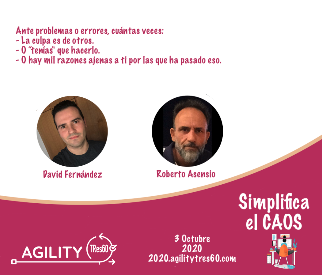 AgilityTRes60's tweet photo. Ante problemas o errores, cuantas veces: 
- La culpa es de otros... 
@rober_n   y @dafergon  nos hablarán sobre esto y compartirán el modelo de Christopher Avery y otros en su "Taller para irresponsables (que quieren dejar de serlo) ! ¡¡Gracias chicos!!
#agilitytres60 #agile https://t.co/657Q7cG5pV
