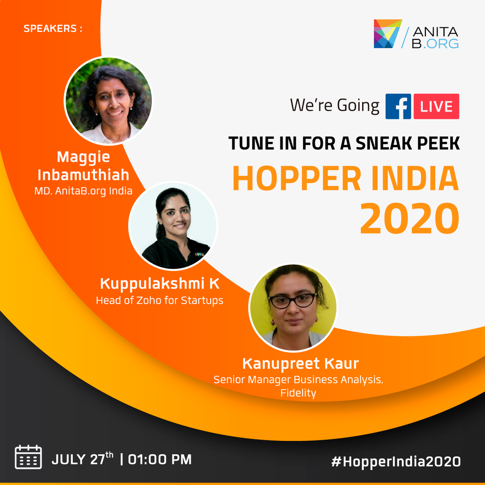 AnitaBorg_India's tweet photo. Are you counting down the days until Hopper India 2020 comes to your screens? We sure are! In fact, we’re so excited we’re giving you a sneak peek into what you can expect with an exclusive live Facebook session this Monday at 1 pm! 
#womenintech #HopperIndia2020 #AnitaBorgIndia https://t.co/fwkTYm62XM