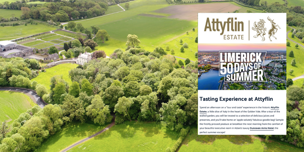 attyflinestate's tweet photo. Check out the #Limerick50Days of Summer campaign. Lots of great prizes to be won including the chance for you & your family to enjoy an exclusive “Tour & Taste Experience” here at #Attyflin Estate!
#LimerickEdgeEmbrace
https://t.co/fB2h4FRxf6 https://t.co/QMTqI9aRPk