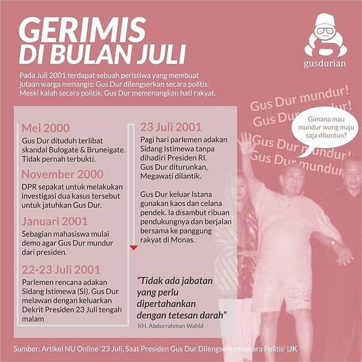GDLamongan's tweet photo. Gusdur dilengserkan secara Politis, tidak secara Hukum.

#gusdurian #gusdurianlamongan #gusdurianpeduli #gerimisjuli https://t.co/JIJmLjghd3