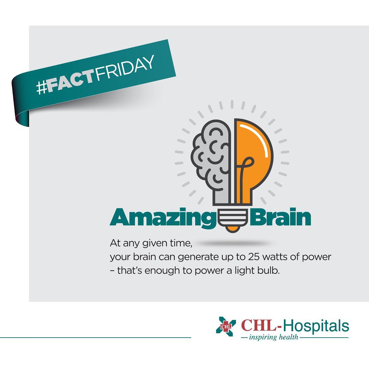 CHLHospitals's tweet photo. Yes, it's a fact!
At any given time, Your brain can generate up to 25 watts of power, and that's equivalent to the power to a light bulb!
#AmazingBrain #FactFriday #Factoftheday #CHLFacts #CHLHospitals #CHLHospitalindore #Facts #AmazingFacts #InterestingFacts #Factyouneedtoknow https://t.co/K0s8PdbCu4