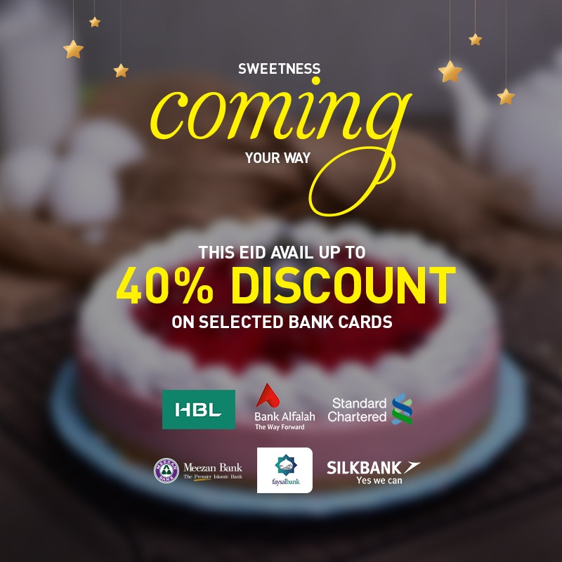 PieInTheSkyPK's tweet photo. We're glad to announce our upcoming discounts during Eid-ul-Azha with different banks. Let's share some sweetness and Enjoy this Eid carefully.
#PieintheSky #Eid #discount #CelebrateCarefully https://t.co/Nt5WkBeeSx