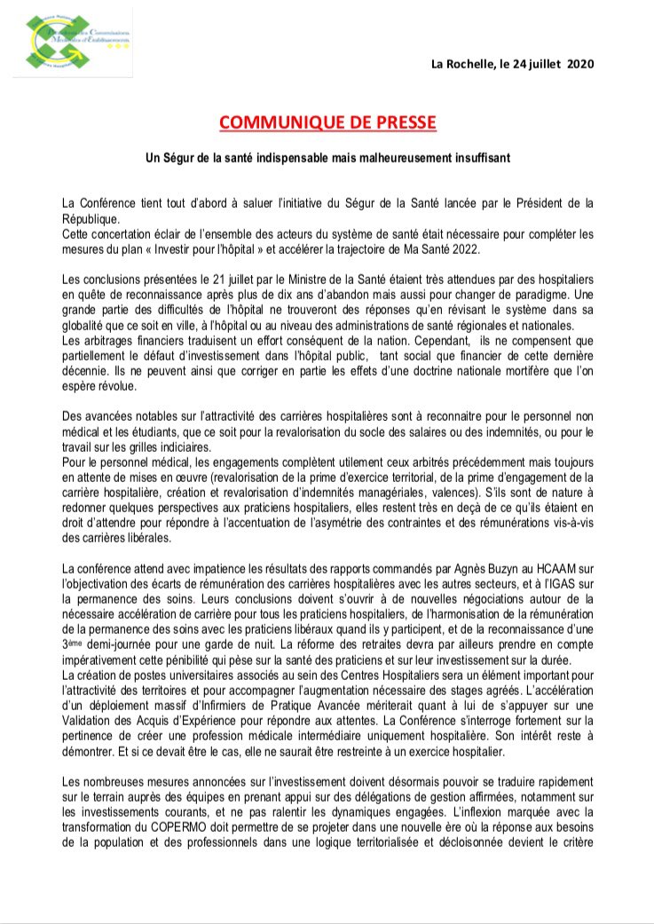 ConfPCMECH's tweet photo. [CP] Un #SégurDeLaSanté indispensable mais malheureusement insuffisant https://t.co/gMSn9XdPZi