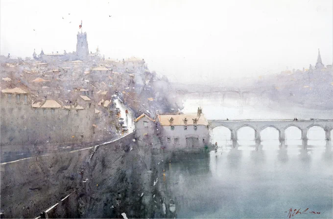 Joseph Zbukvic (1952- ) クロアチア出身水彩画家。「描かないから伝わる雰囲気」を学びました。特に逆光ではシルエットで雰囲気が伝わることがよくあって。自分が見ている感じ(主観)を出せるから絵はおもしろいなぁって思います、、。 