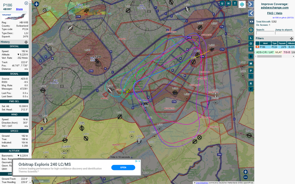 Radar_Assistant's tweet image. MANOEUVRING ALERT : At time Fri Jul 24 12:31:01 2020 #P186     was likely to be manoeuvring at FL100 12nm from BER Bern_NDB_CH
 near 156a, Schyneggwand, weikler, Röthenbach im Emmenta #AvGeek #ADSB tar1090.adsbexchange.com/?icao=4b3997&amp;amp;z…