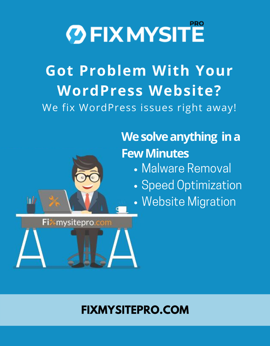 fixmysitepro's tweet photo. We can fix any issue related to WordPress.
We are your on-demand 24/7 Support Provider.
Visit: https://t.co/bR2INCPX4V
#WordPress #website #issues #malware #speed #migration #services #web #security #service_provider #boost #virus #plugins #themes #fix https://t.co/2Q1AonxaWA