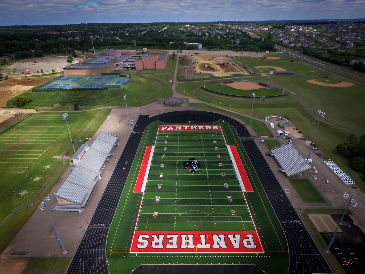 LNHS_Panthers's tweet photo. We're super excited about the new @SPRINTURF in the stadium at Lakeville North...it's now complete &amp; WE LOVE IT!  Thanks to @11cochrane for the drone photography.(more pics will be added in comments) https://t.co/ZuDWZqfJzk
