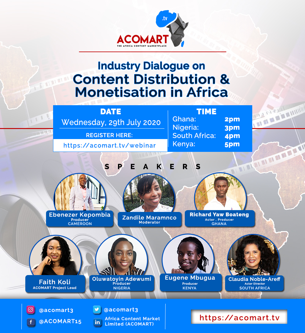 acomart3's tweet photo. African filmmakers join us for our inaugural Webinar on 29th July 2020 where we discuss how to monetize your content in Africa. Register at https://t.co/EzvRNkJreg.
#Filmmaking
#filmmakers
#filmafrica
#acomart https://t.co/6fgPptKiXj