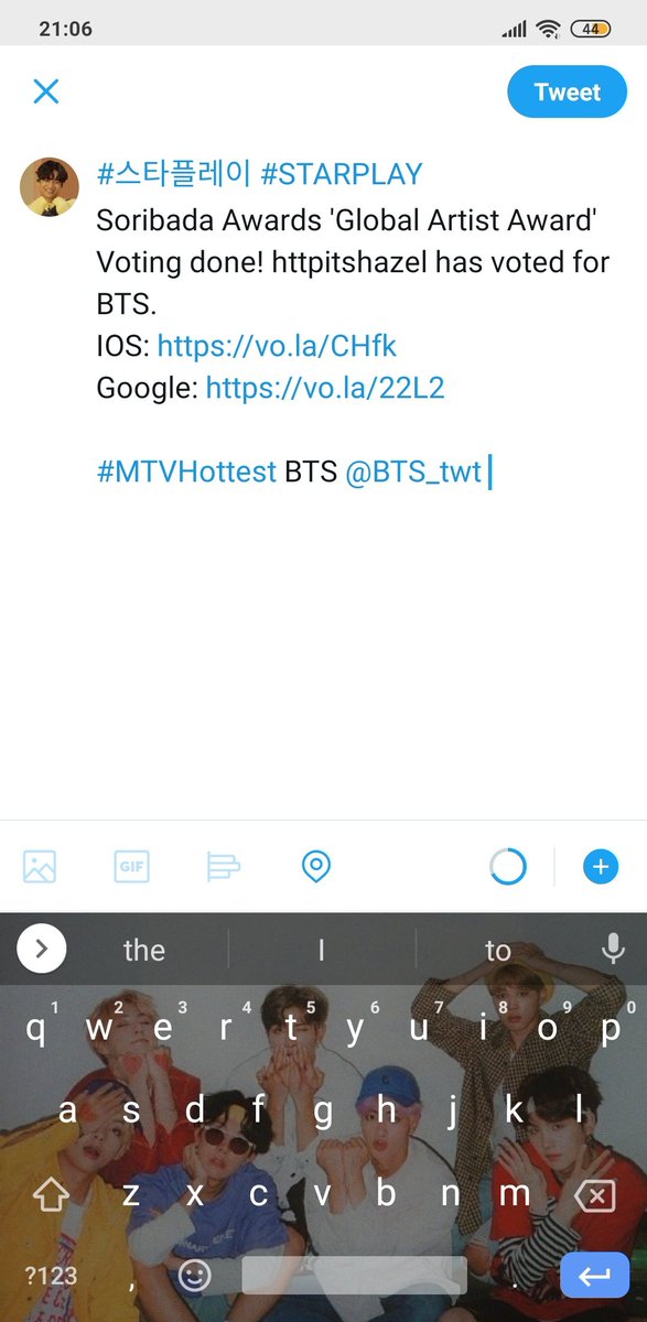 method 4:"share vote"after voting u can share your vote using twitter or fb,post created by starplay will appear on the social media chosen (see 2nd picture)make sure to add"  #MTVHottest BTS  @BTS_twt "1 share = 100 SOBA ticketsyou can only share once a day