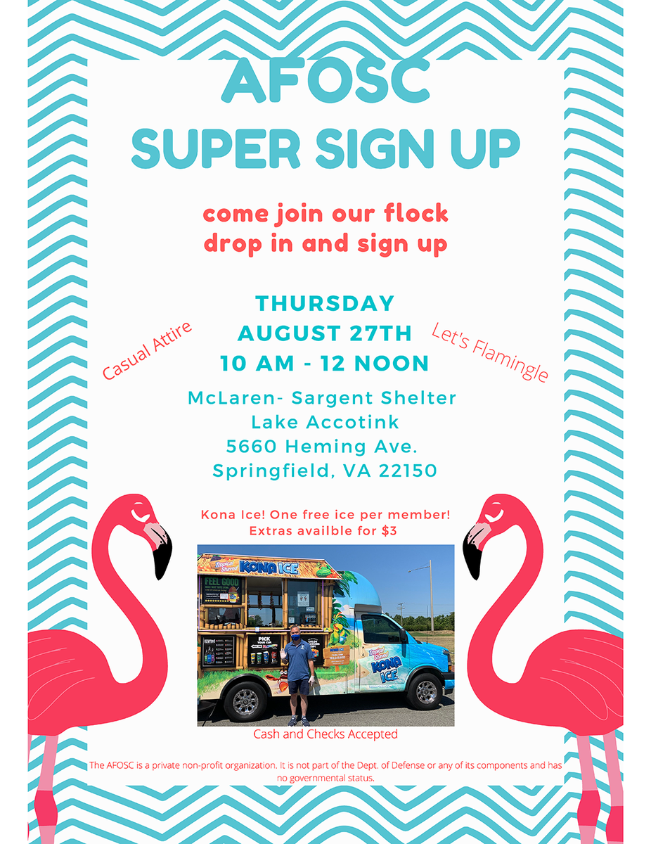 AFOSCofDC's tweet photo. AFOSC Annual Super Sign Up - August 27th
Lake Accotink
Springfield, VA

Come out and sign up to become an AFOSC member. 

For more information, go to events - https://t.co/7LLuYePudY https://t.co/DTRdswAFDQ